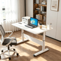 Mitwachsender Schreibtisch für Kinder und Erwachsene mit Kurbel-Höhenverstellung, 8x4cm Stahlrahmen Computertisch 100/120/140cm, Schreibtisch für Home Office