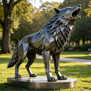 Escultura de Lobo Geométrica Facetada de Acero Inoxidable, Gran Adorno Metálico de Lobo a Guincho, un Monumento para Plazas Urbanas - Product Image 2