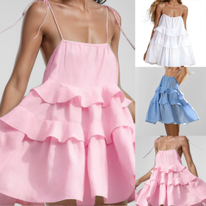 Vestido Mini Blanco Elegante con Tirantes Finos y Diseño en Capas para Mujer, con Ajuste Entallado, Características Ecológicas, Transpirables y Antiarrugas - Product Image 2