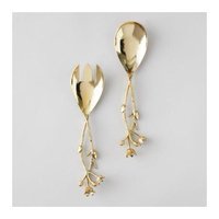 Ensemble de 2 cuillères et fourchettes à salade en acier inoxydable, design moderne et luxueux, avec manche floral doré, finition poli miroir