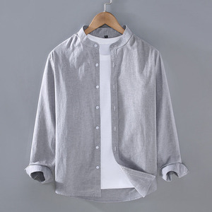เสื้อเชิ้ตผู้ชายผ้าลินินผสมฝ้าย คอตั้ง แขนยาว สไตล์ลำลอง ระบายอากาศได้ดี ติดกระดุม เหมาะสำหรับฤดูใบไม้ผลิและฤดูใบไม้ร่วง - Product Image 4