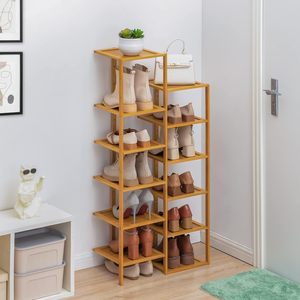 Bamboo <strong>6</strong>-tier Corner <strong>Shoe</strong> Rack Double Row Entryway Storage <strong>Organizer</strong> <strong>Shoe</strong> Rack