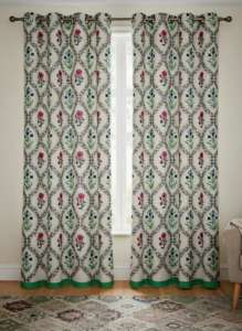 Rideau imprimé de blocs de coton fait à la main, moutarde, fleur de coquelicot, traitement de fenêtre élégant, décor à la maison classique - Product Image 4