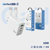 Adaptateur d'alimentation rapide GaN TKT de haute qualité 65W PD certifié CE avec ports USB-A et Type-C pour téléphone portable, ordinateur portable, tablette, appareil photo