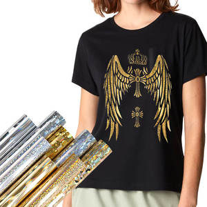 Feuille d'estampage à chaud holographique 16mic PET de haute qualité Golden Drop C-GWD de <span class=keywords><strong>transfert</strong></span> de chaleur matériaux d'impression <span class=keywords><strong>papier</strong></span> rouleau pour vêtements - Product Image 1