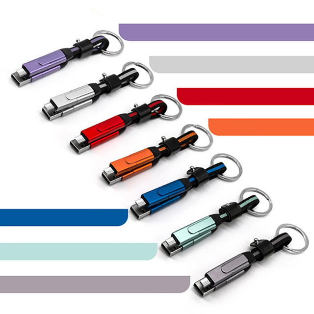 For Phone Data Cables Charging Data Line Corporate Gifts 6 in 1 Short Leather Keychain Charging Data Cable