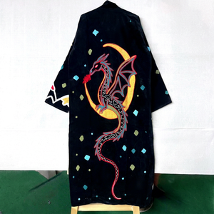 Chaqueta Larga de Terciopelo con Bordado de Dragón Negro, Estilo Boho Suzani, Abrigo Festivo de Invierno - Product Image 1