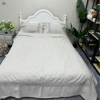 Parure de lit 4 pièces personnalisable en chanvre naturel, broderie et motifs unis, lavable