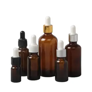 空の5ml 10ml 15ml 20ml 30ml 50ml 60ml 100ml琥珀色の血清エッセンシャルオイルピペットドロッパーキャップ付きガラス瓶