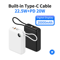 Batterie portable Li-polymère 20000 mAh avec charge rapide USB PD 3.0 & QC 4+ 20W, câble Type-C intégré et écran LED