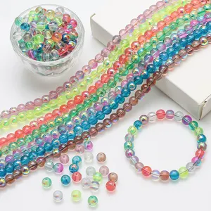 Zhubi Polished Round Glass Beads Half Shining Coating Crystal Bracelet Beads for Jewelry Making Craft Kit DIY Necklace Charms