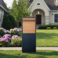 Boîte aux lettres en acier galvanisé, boîte à colis autoportante extérieure antivol en acier avec finition imitation bois pour usage en jardin
