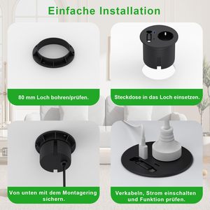 Enchufe Empotrado Estándar Europeo para Muebles, Retráctil, con Cable USB-C PD de 20W y Puertos USB, Toma de Corriente Redonda para Escritorio - Product Image 3