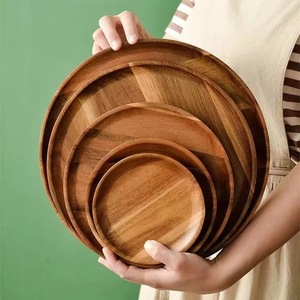 Acacia Wood Round <b>Tray</b> Solid Wood Coffee Tea Serving Plate Household <b>Snack</b> Tableware - Product Image 2