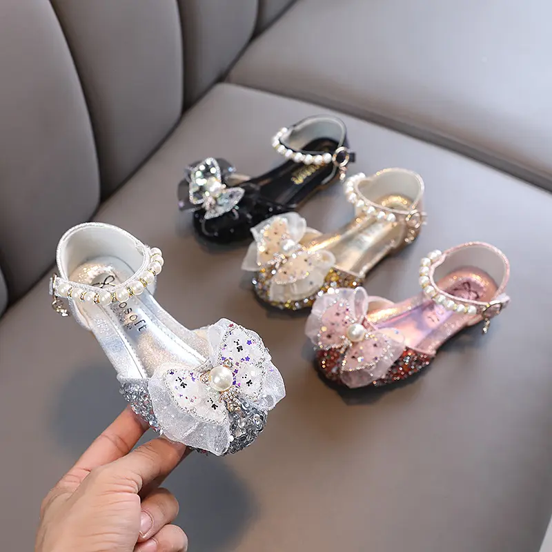 Vente chaude Filles chaussures 2023 printemps nouveau mode de bébé fille taille 21-36 parti bow robe de princesse chaussures enfants chaussures enfants