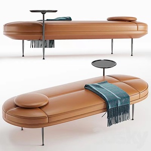 Sofá moderno de cuero genuino en forma de I para sala de estar tapizado con mesa auxiliar patas de metal material de madera <span class=keywords><strong>sin</strong></span> <span class=keywords><strong>respaldo</strong></span> - Product Image 3