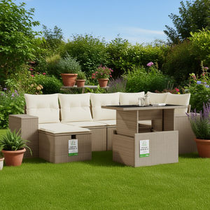Ensemble de canapés de jardin en rotin beige avec rangement, mobilier d'extérieur 6 places, design contemporain - Product Image 2
