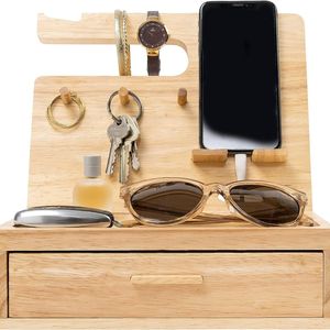 Wooden Storage <b>Rack</b> With Drawer For <b>Glasses</b> Headphones Keys Watches Desktop Organizer Simple Design Rectangle Shape - Product Image 3
