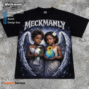 Camiseta de Manga Corta para Hombre Meckmanly, 100% Algodón, Estampado Digital, Corte Regular, Cuello Redondo, Diseño de Ángel Negro, Estilo Casual - Product Image 1