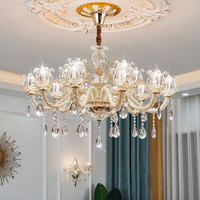 Candelabros de lujo europeos Villa decorativa luces colgantes con velas flor taza Francia lámpara de techo para sala de estar comedor