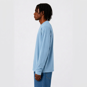Chemise pour homme de haute qualité 100% coton, manches longues, fabriquée en Italie, conçue pour toutes les saisons, anti-boulochage, 180g, décontractée, bleu ciel, ODM - Product Image 3