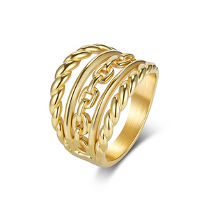 แหวนโซ่ถักหลายเส้นแบบยูนิเซ็กซ์ แหวนนิ้วชี้สีทองเหล็ก ของขวัญเครื่องประดับ - Product Image 5