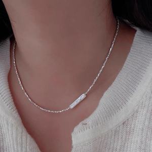 Collar de Plata Pura de Alta Gama para Mujer, Forma Geométrica, Perlas de Agua Dulce, Barras de Plata Trituradas, Pequeño Tael, Alta Calidad - Product Image 5