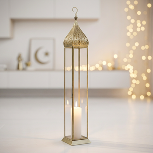 Lanterne à bougie marocaine haute et étroite en forme de minaret pour la maison et les événements, décorations du Ramadan - Product Image 1