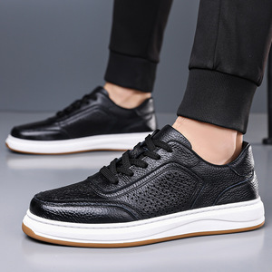 Zapatos de Tenis Transpirables de Cuero Genuino para Hombre, Punta Redonda, con Cordones, Entresuela de EVA, Suela de Goma, Color Sólido - Product Image 4