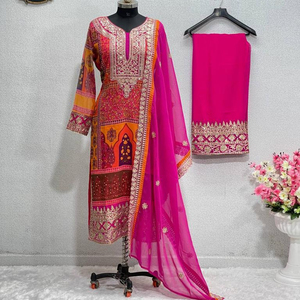 ชุดคุर्ติผ้าจอร์เจตต์ปักลายเต็มตัว พร้อมกางเกงปาลาซโซและผ้าคลุมไหล่ คุณภาพดีจากดีไซเนอร์ ขายส่ง - Product Image 1