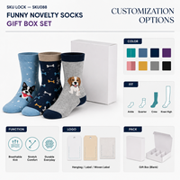 Coffret cadeau de trois paires de chaussettes originales, fantaisie et amusantes, en tricot, avec motifs vierges, couleurs inaltérables, échantillons approuvés pour l'impression, emballage de vente au détail