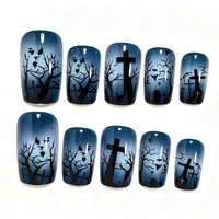 Offre Spéciale Halloween : Faux Ongles à Presser 24 Pièces, Motif Citrouille et Diable, Style Sombre, en ABS, Vente en Gros