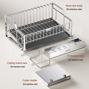 Égouttoir à vaisselle en acier inoxydable 304 avec plateau à couverts, égouttoir latéral pour évier, support de cuisine multifonctionnel avec <span class=keywords><strong>porte</strong></span>-couteaux - Product Image 2