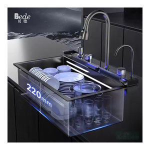 <span class=keywords><strong>Éclairage</strong></span> DEL à cascade pour <span class=keywords><strong>évier</strong></span> de <span class=keywords><strong>cuisine</strong></span> Smart 304 en acier inoxydable avec robinet et lave-gobelet noir - Product Image 5