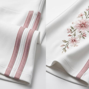 Custom High Waist Floral Embroidery Flare Yoga Pants Logo Women White Pink Side Stripe Bell Bottom Leggings Gym Squat Proof <b>Set</b> - Product Image 4