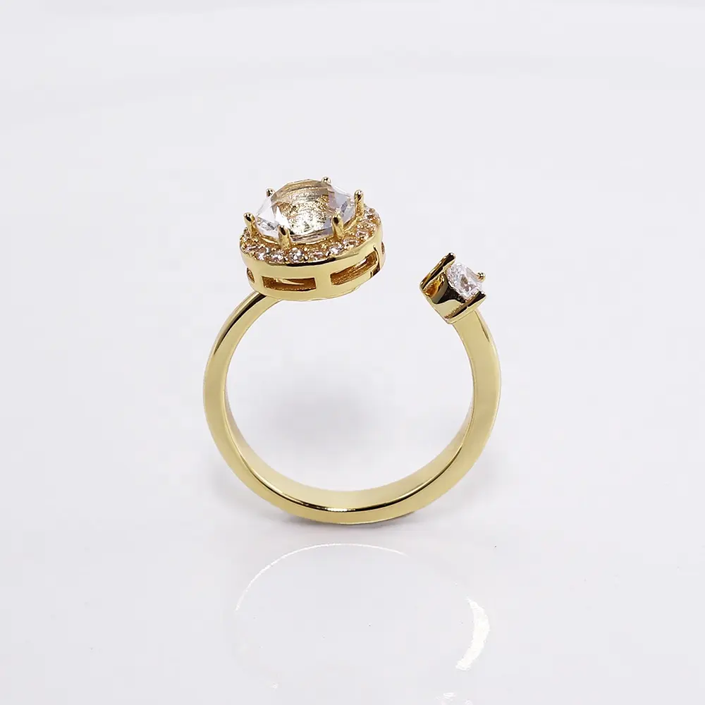 Custom Fashion White 5A CZ Stone 925 Sterling Silver 18K Gold Plated Jewelry Rotate Open Woman Spinning Anxiety Ring