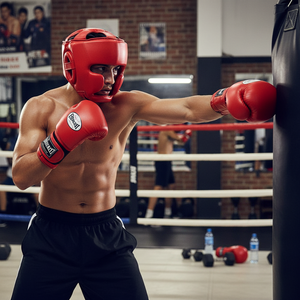 Casco de Boxeo de Media Cara Ajustable de Cuero Sintético PU de Alta Calidad con Doble Logotipo Personalizado y Etiqueta Tejida - Product Image 3