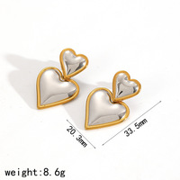 Boucles d'oreilles vintage en acier inoxydable plaqué or 18 carats pour femmes Boucles d'oreilles en forme de grand cœur poli Cadeau religieux