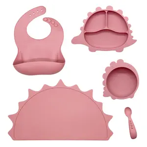 Hot Selling Silicone Baby Bowl Divider Cartoon Dinner Complementary Food Plate Set BPA Free
