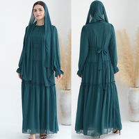Robe Abaya en Polyester en Gros Personnalisée 2026 Couleur Unie Superposée en Mousseline à Manches Longues pour Femme Musulmane