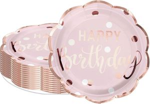 Stree Direct 9 Inch Pink and Gold Happy Birthday Paper <b>Plates</b> Modern Glitter Rim Hot Selling for Birthday Parties - Product Image 4