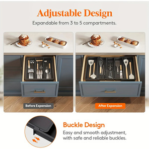 Expandable Kitchen Drawer Organizer With Compartments For Cutlery Storage Home Use Rectangular Solid Color Standing Type - Product Image 3
