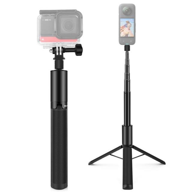 PULUZ 1.22m Retractable Invisible Selfie Stick Tripod for Insta360 X4 / X3 (Black) Selfie Stick Camera Tripod