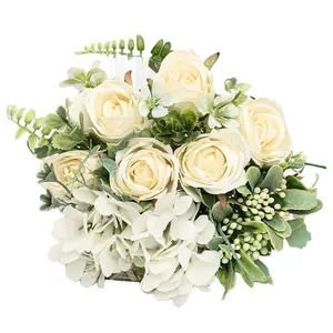 Sezon toptan gül ortanca beyaz buket çiçekler düğün dekorasyon yapay çiçek toplu ipek çiçek çalı