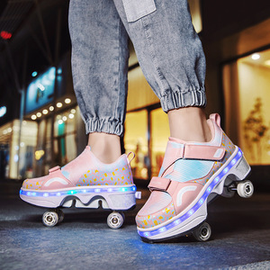 Dingjian Flashing Roller Shoes With Led Lights For Kids And Teens Mesh Material Double Row Wheels Rechargeable - Product Image 1