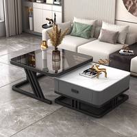 Table basse en ardoise avec tiroir de rangement, table d'appoint gigogne de luxe, base dorée, mobilier de maison