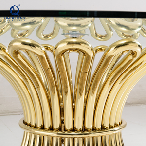 Table à manger moderne en acier inoxydable doré avec dessus en verre transparent pour l'extérieur meubles d'hôtel de mariage table ronde de banquet de mariage - Product Image 4
