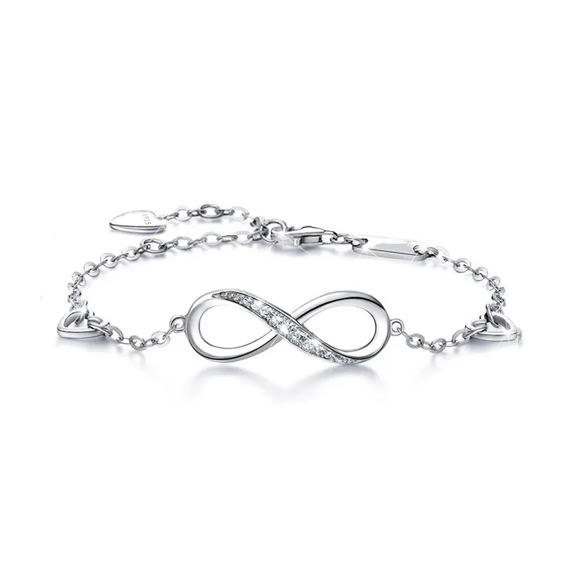 hotsale simple zircon paved number 8 heart linked silver barcelet