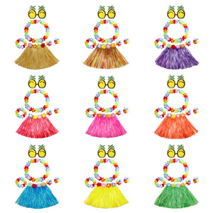 Venta al por mayor traje Hawaiano <span class=keywords><strong>para</strong></span> <span class=keywords><strong>niñas</strong></span> Luau trajes de fiesta Luau hierba falda diademas conjunto playa Tropical Hula falda - Product Image 6