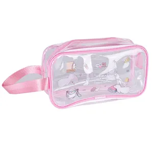 Clear zipper cute plastic plain sublimation pink cosmetic makeup bag for makeup with zipper